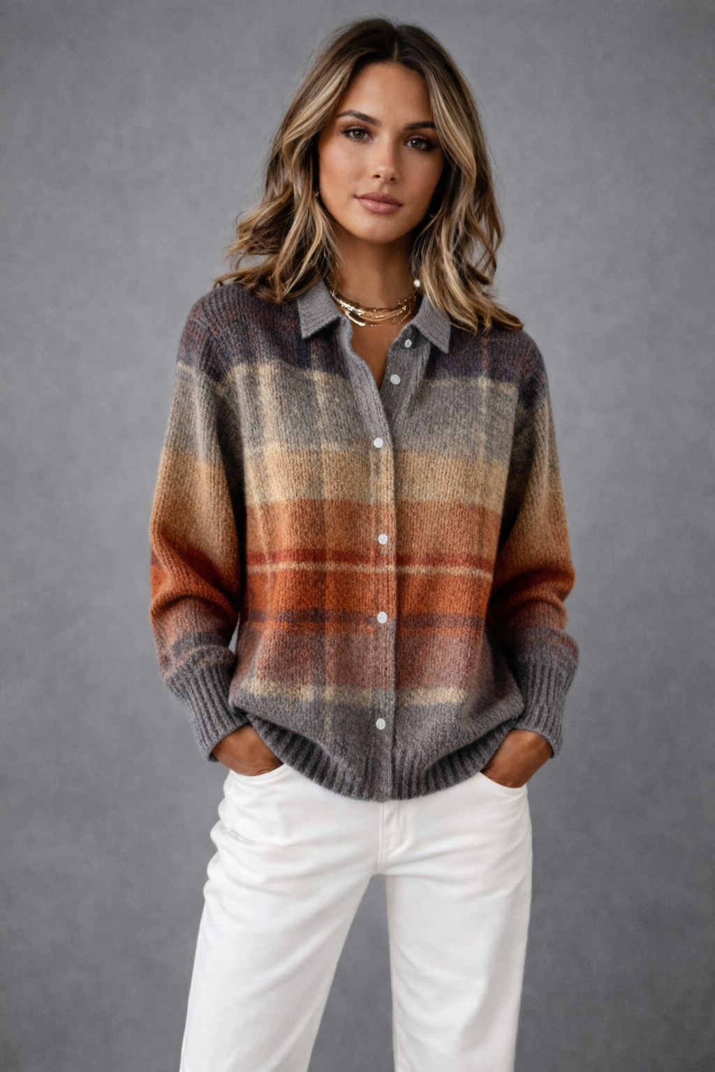 Avery | Plaid Knit Button-Up Cardigan