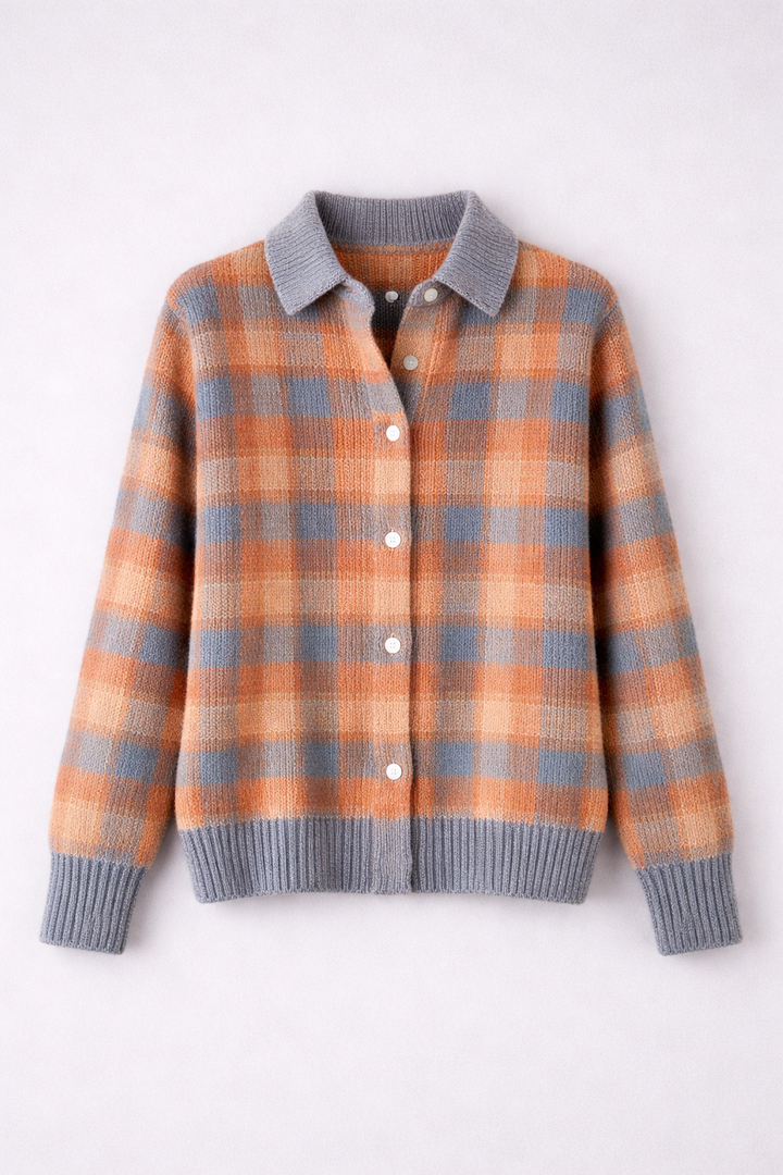 Avery | Plaid Knit Button-Up Cardigan