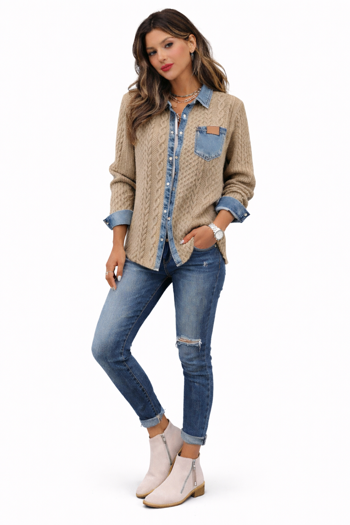 Mila | Cable Knit Denim Cardigan