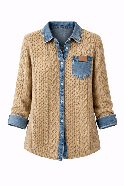 Mila | Cable Knit Denim Cardigan