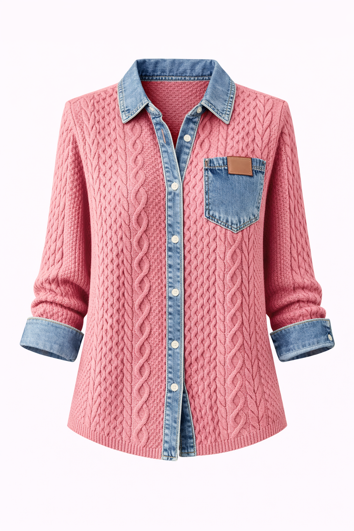 Mila | Cable Knit Denim Cardigan