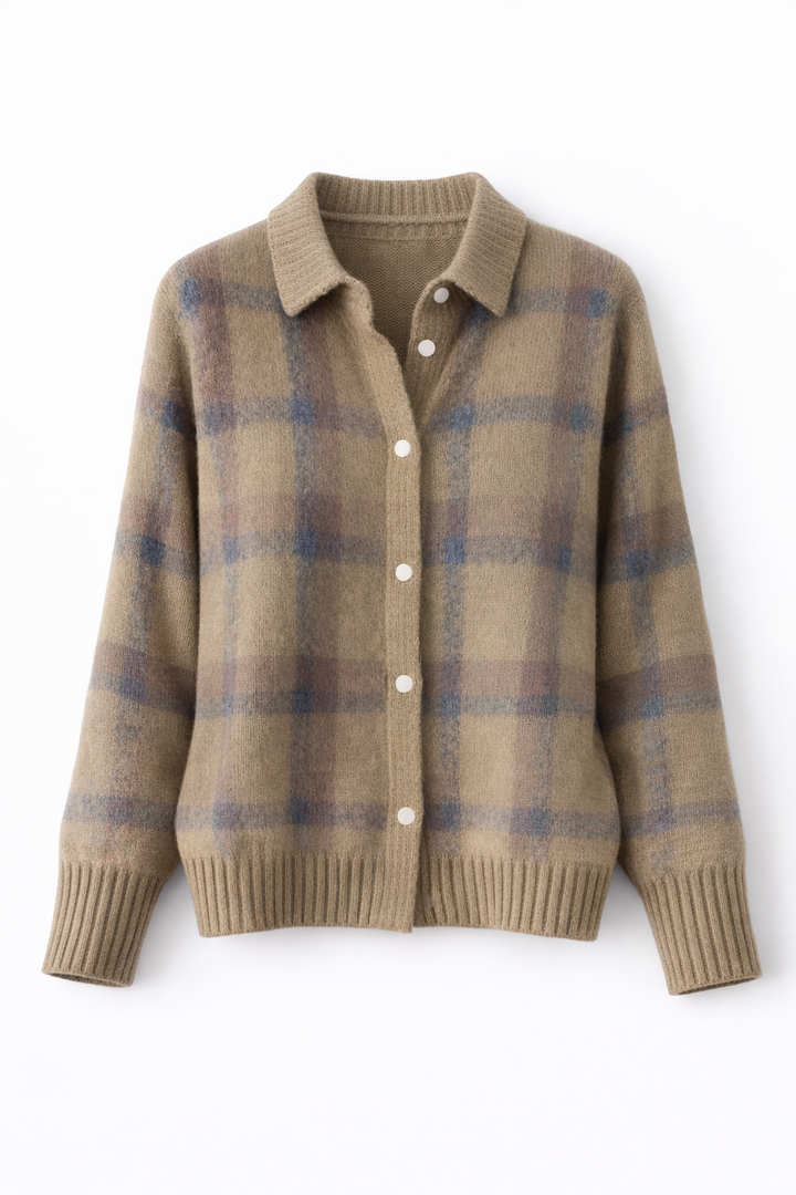 Avery | Plaid Knit Button-Up Cardigan