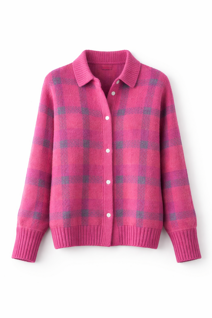 Avery | Plaid Knit Button-Up Cardigan