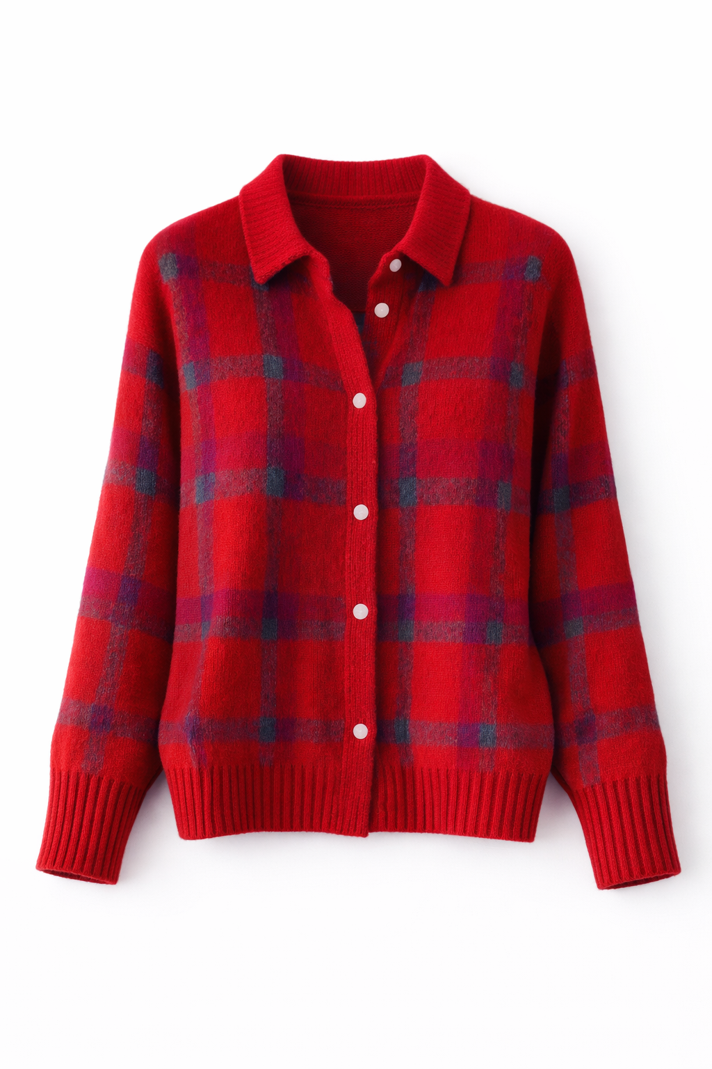 Avery | Plaid Knit Button-Up Cardigan