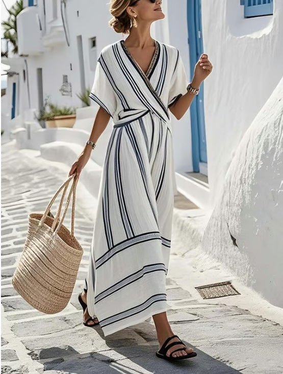Elara | Striped Wrap Maxi Dress
