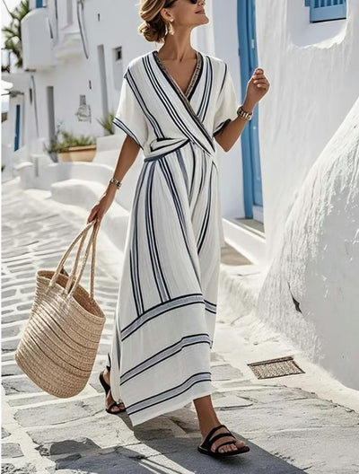 Elara | Striped Wrap Maxi Dress