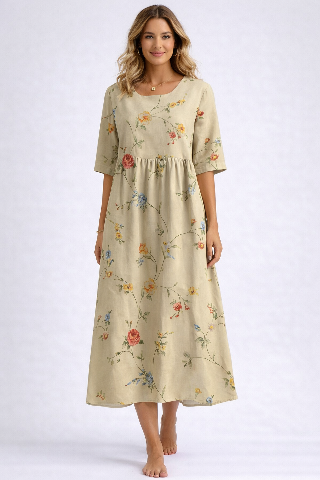 Elara | Vintage Floral Midi Dress