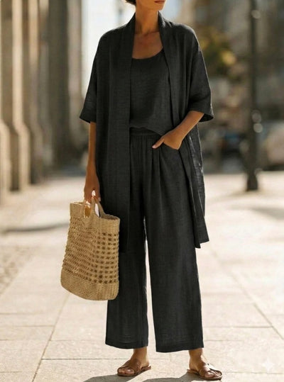 Clara | Relaxed Linen-cotton Three-Piece Set