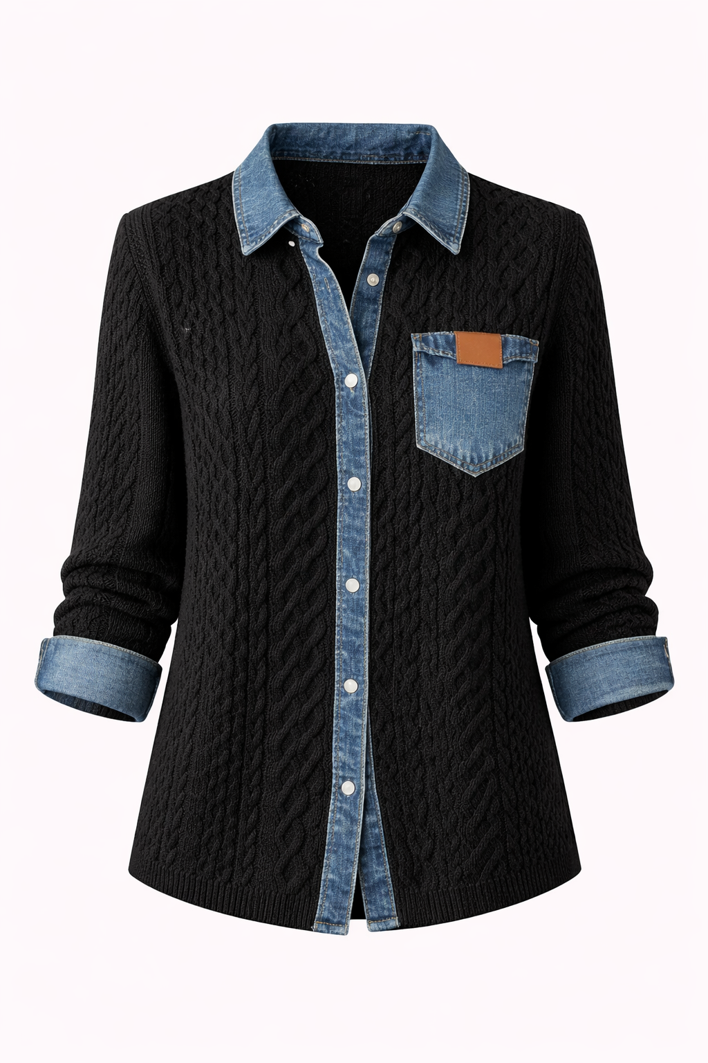 Mila | Cable Knit Denim Cardigan