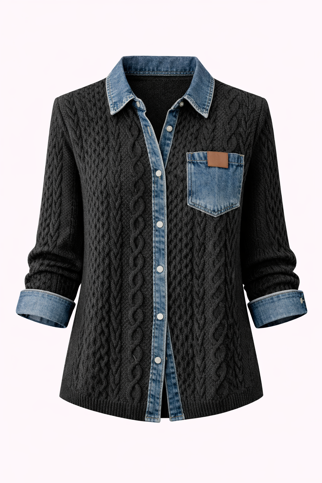 Mila | Cable Knit Denim Cardigan