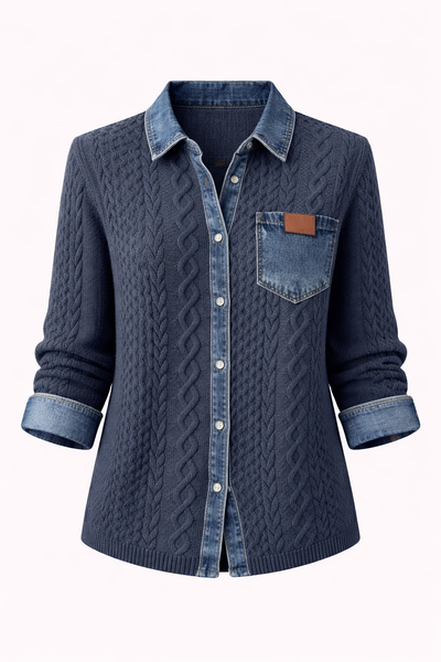 Mila | Cable Knit Denim Cardigan