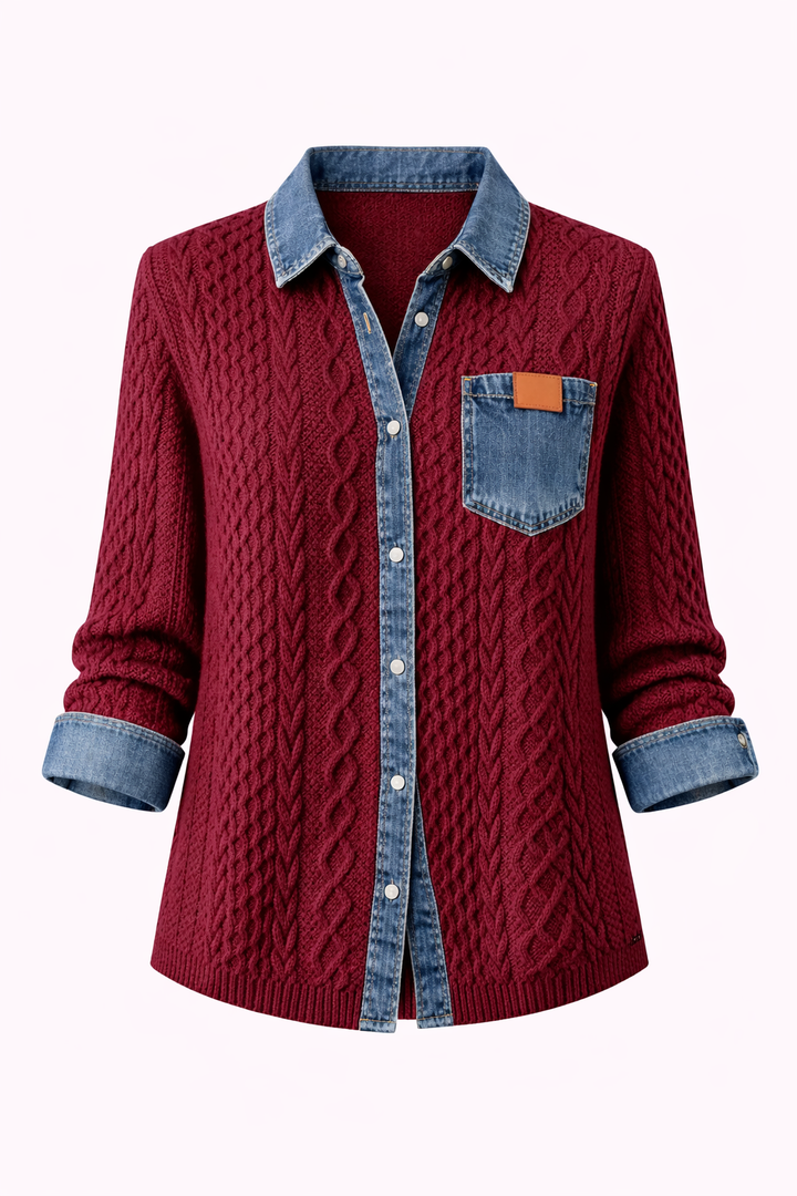 Mila | Cable Knit Denim Cardigan