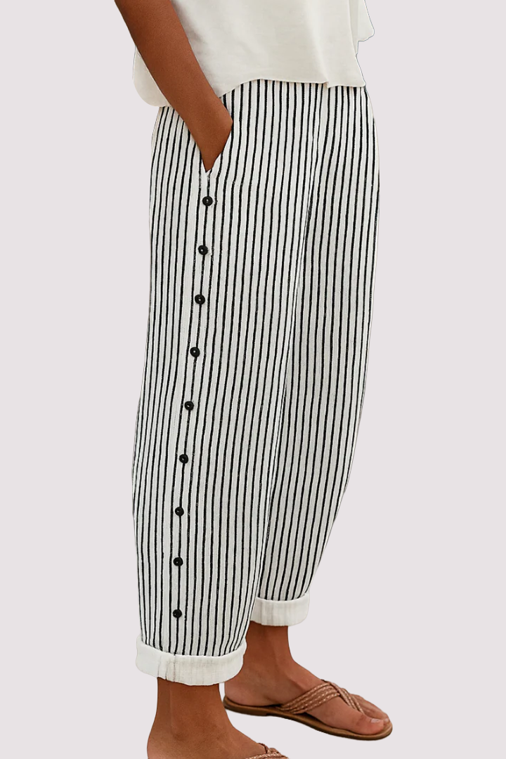 Lena | Striped Button Detail Pants