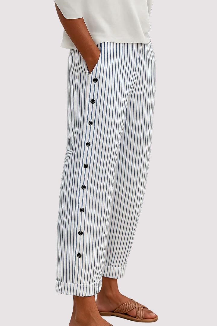 Lena | Striped Button Detail Pants